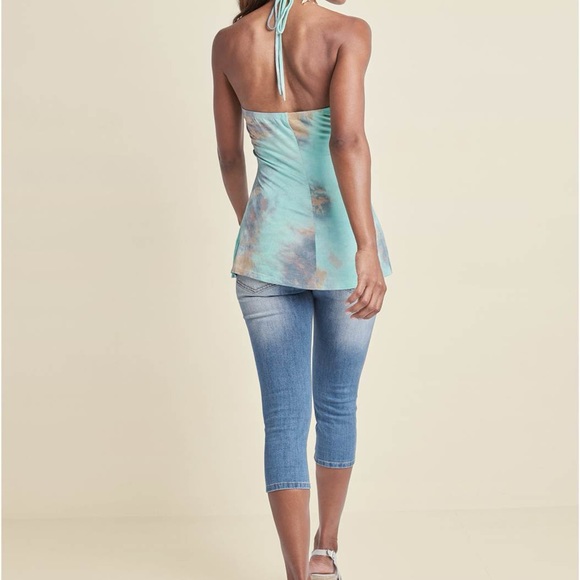 halter style top open-knit crochet framing the bust and neckline. Pastel colors - Picture 5 of 5